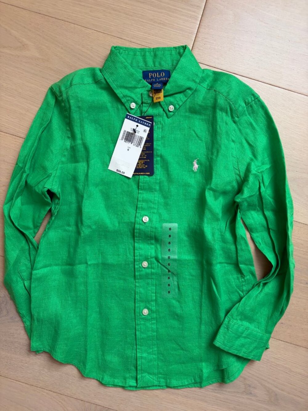 Polo Ralph Lauren Boys 6 Green Linen Button Down Shirt NWT